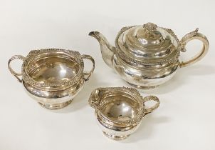 H/M SILVER TEAPOT, CREAMER & DOUBLE HANDLED POT - TOTAL 56 OZS (IMP) APPROX