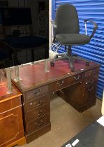 RED LEATHER TOP PEDESTAL DESK & CHAIR