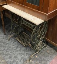 MARBLE TOP SINGER WROUGHT IRON TABLE