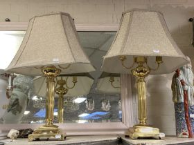 PAIR OF BRASS COLUMN TABLE LAMPS - APPROX 68 CMS H