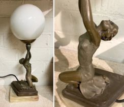 ART DECO FEMALE FIGURE TABLE LAMP A/F - APPROX 40CMS H