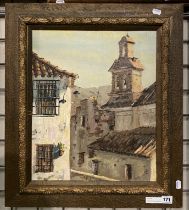 CARRIDA STATE (SPANISH XX CENTURY) ''OLD CATHEDRAL'' OIL ON CANVAS 46CM X 38CM