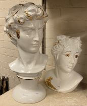 TWO CERAMIC BUSTS - 50 CMS H LARGEST & 33.5 CMS H SMALLEST
