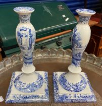 SPODE BLUE & WHITE PORCELAIN CANDLESTICK