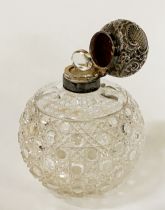 HM SILVER TOPPED CUT CRYSTAL GLASS PERFUME BOTTLE - APPROX 16 CMS H