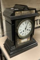 SLATE MANTLE CLOCK WITH MARBLE INLAY - APPROX 35.5 CMS H