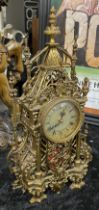 GOTHIC BRASS MANTLE CLOCK - APPROX 44 CMS H