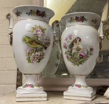 PAIR OF WHITE PORCELAIN BIRD SCENE VASES - APPROX 35.5 CMS H