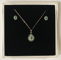 YELLOW GOLD, DIAMOND & EMERALD NECKLACE & EARRING SET