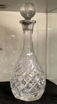 HM SILVER & CUT GLASS DECANTER - APPROX 31CMS H