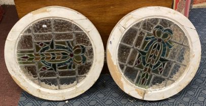 TWO ROUND STAINED GLASS PANEL WINDOWS A/F