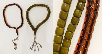 AMBER & GREEN BAKELITE ROSARY BEADED NECKLACES