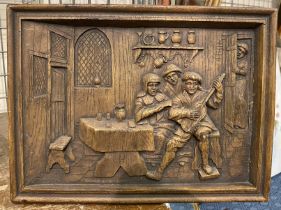 CARVED WOODEN PANEL AFTER A TAVERN PAINTING