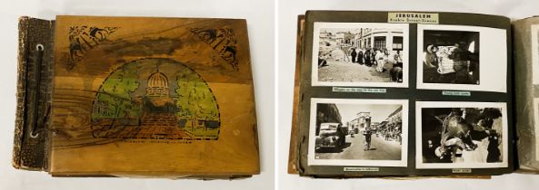 OLD WOODEN PHOTO ALBUM WITH PICTURES FROM HAIFA/JERUSALEM
