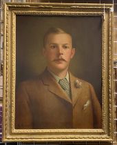 ROBERT RAMSEY RUSSELL (FL 1876-1912) OIL ON CANVAS - PORTRAIT OF DAPPERLY DRESSED MAN - SIGNED
