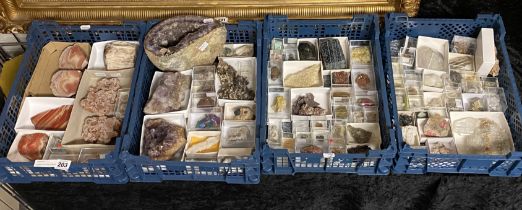 LARGE COLLECTION (4 TRAYS) OF VARIOUS MINERALS, CRYSTALS, AGATES & AMETHYSTS
