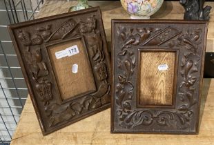 PAIR OF CARVED TRENCH ART PICTURE FRAMES DATED 1896 POSSIBLY R.M.H (ROYAL MOUNTED HORSE) - 15 X 9