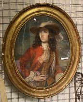 EARLY GILT OVAL FRAMED OIL ON CANVAS (BEHIND GLASS) FRENCH SCHOOL - STUDY OF YOUNG NOBLE MAN -79.