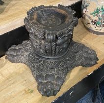 CARVED PAGAN GREEN MAN BEAR CLAW INCENSE OFFERING BOWL - APPROX 11 INCHES SQUARE BASE - 21 CMS (H)