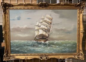 FRAMED OIL ON BOARD OF SHIP AT SEA BY HADEN