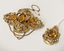 GOLD & CITRINE BROOCH & PENDANT