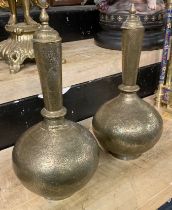 PAIR OF EARLY BRASS MIDDLE EASTERN LIDDED VESSELS - 30CMS (H) APPROX