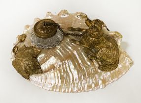 SEASHELL INKWELL WITH A FIGURAL DOG DETAIL