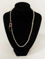 PEARL NECKLACE WITH SEED PEARL & GARNET & 9CT GOLD CLASP