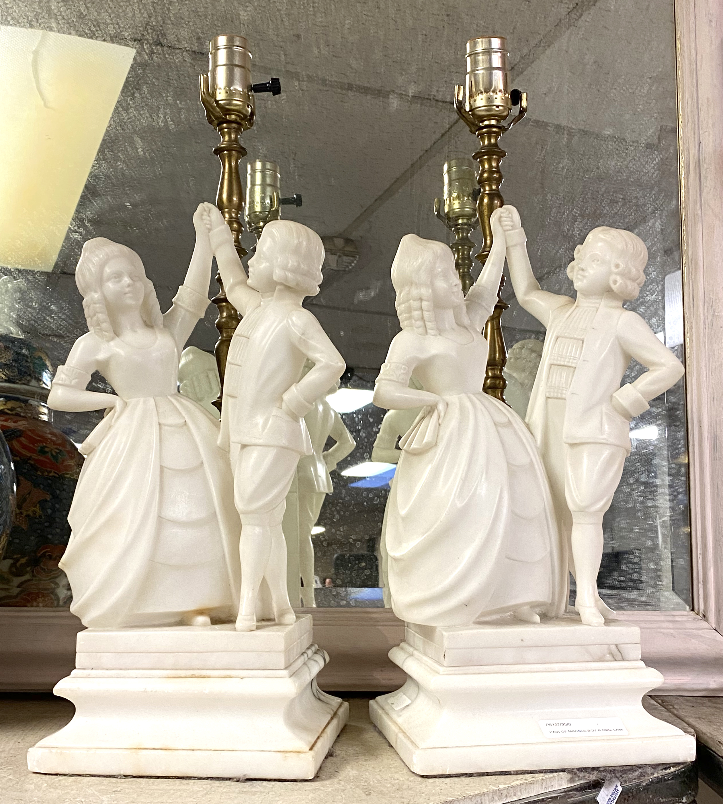 PAIR OF MARBLE BOY & GIRL LAMPS - 52.5CMS (H) APPROX