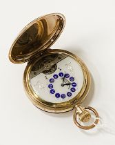 HEBDOMAS 8 DAY POCKET WATCH WITH BLUE ENAMEL DETAIL - FULL HUNTER