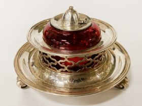 HM SILVER CRANBERRY GLASS INKWELL 11OZS APPROX