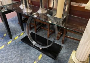 GLASS TOP CONSOLE TABLE WITH MARBLE BASE