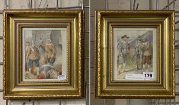 TWO GILT FRAMED WATERCOLOURS OF CAVALIERS