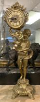 BRASS FIGURAL CLOCK - 62 CMS (H) APPROX