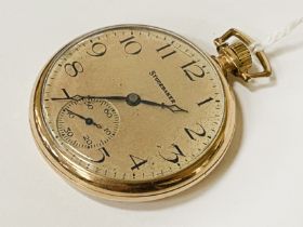 OPEN FACE STUDEBAKER GOLD FILLED POCKET WATCH - 21 JEWELS, 8 ADJUSTMENTS