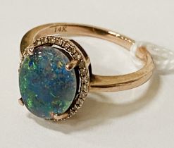 14K ROSE GOLD & DIAMOND & OPAL RING - SIZE N