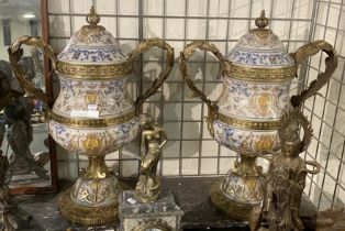 PAIR OF LARGE CERAMIC URNS - APPROX 65 CMS H