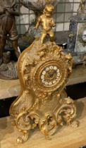 GILT CHERUB CLOCK - APPROX 56CMS H