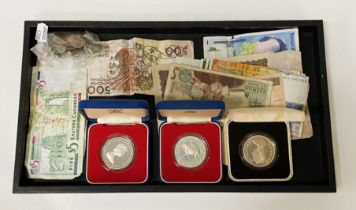 3 SILVER PROOF COMMEMORATIVE COINS WITH BANK NOTES & SOME ROMAN COINS