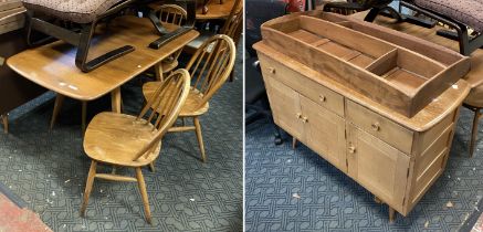 ERCOL TABLE & 4 CHAIRS & SIDEBOARD & WALL RACK - A/F