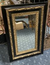 EARLY GILT & BLACK BEVELLED MIRROR