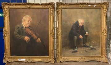 2 FRAMED LITHOGRAPHS OF AN ELDERLY GENTLEMAN BY P.A BILL