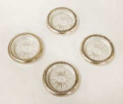SET OF FOUR SILVER & GLASS COASTERS