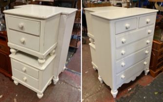 WHITE FIVE DRAWER CHEST & TWO SIDE CHESTS