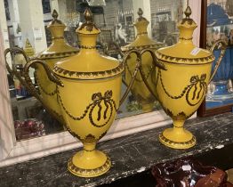 PAIR OF YELLOW PORCELAIN LIDDED VASES - 43 CMS (H) APPROX