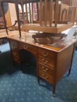 EDWARDIAN LEATHER TOP NINE DRAWER DESK