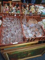 2 TRAYS OF STUART GLASS WITH OTHER CUT GLASS CRYSTAL
