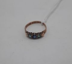 15CT GOLD RING WITH GREEN & BLUE GEMSTONES SIZE L
