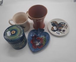 GEORGE VI MOORCROFT POT WITH 4 OTHER MOORCROFT ITEMS