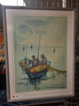 LIMITED EDITION SILK SCREEN OF FISHERMEN ON THE SEA OF GAILILEE BY BEN ZION-MAGAL